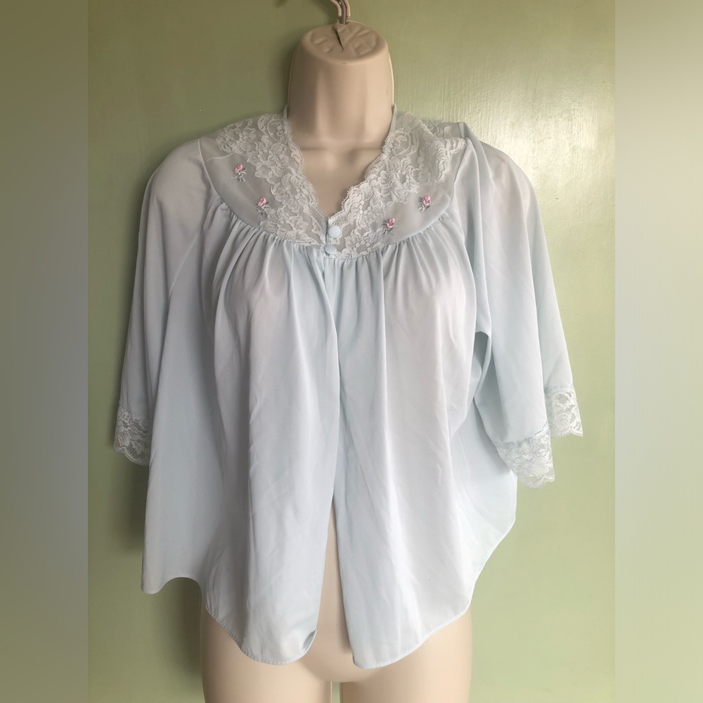 Shadowline Pajama Top Night Sleepwear Size Medium Lace Bodice Women's Pj Shirt